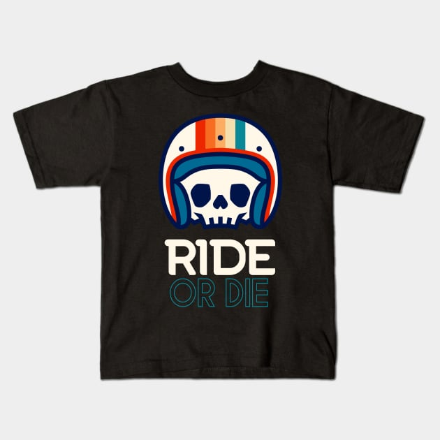 Biker Skull Retro Motorcycle Kids T-Shirt by Foxxy Merch